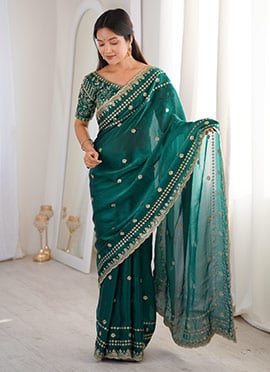Rama Blue Fandy Silk Embroidered Sequins Saree