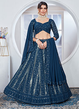 Rama Blue Georgette Embroidered Sequins Lehenga For Every Ocassion