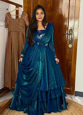 Rama Blue Fendy Silk Embroidered Sequins Lehenga