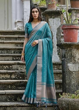Rama Blue Kalyani Silk Zari Woven Gorgeous Saree