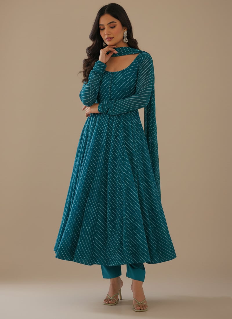 Rama Blue Soft Georgette Printed Anarkali Suit After Six Wear