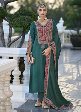 Rama Gajji Silk Embroidered Salwar Suit