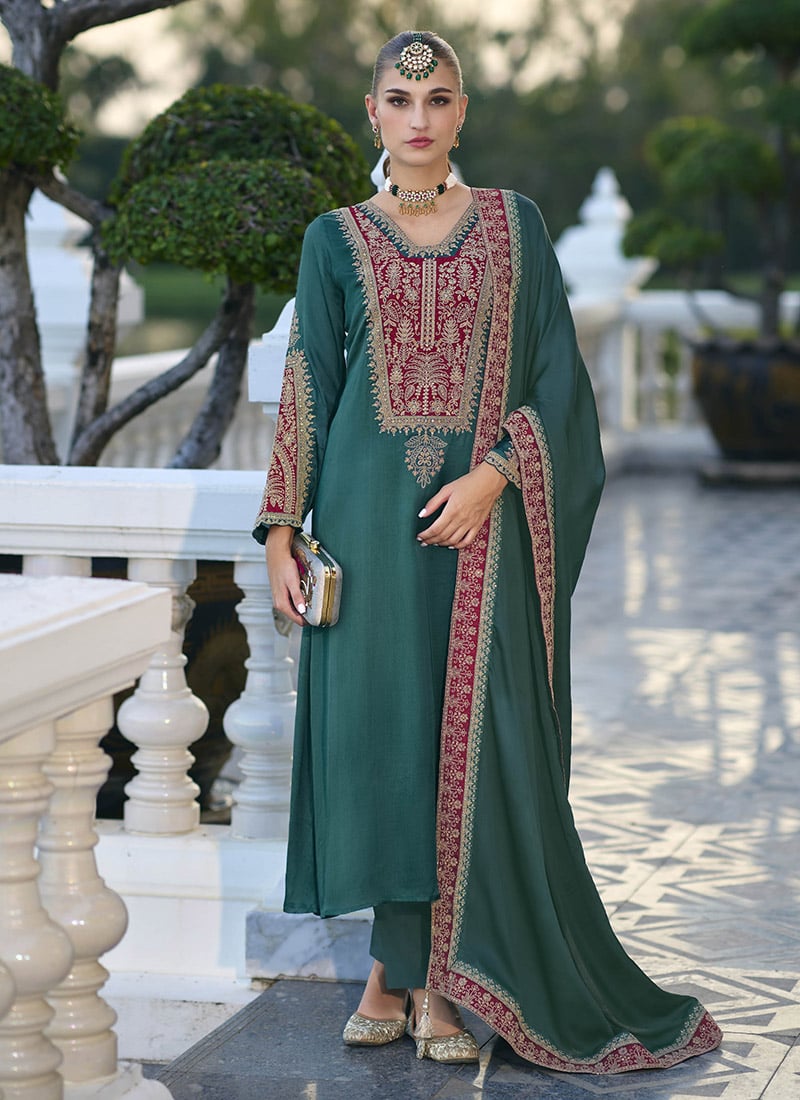 Rama Gajji Silk Embroidered Salwar Suit Festive Wear