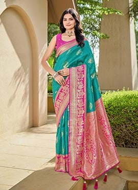 Rama Green Banarasi Silk Jacquard Woven Saree