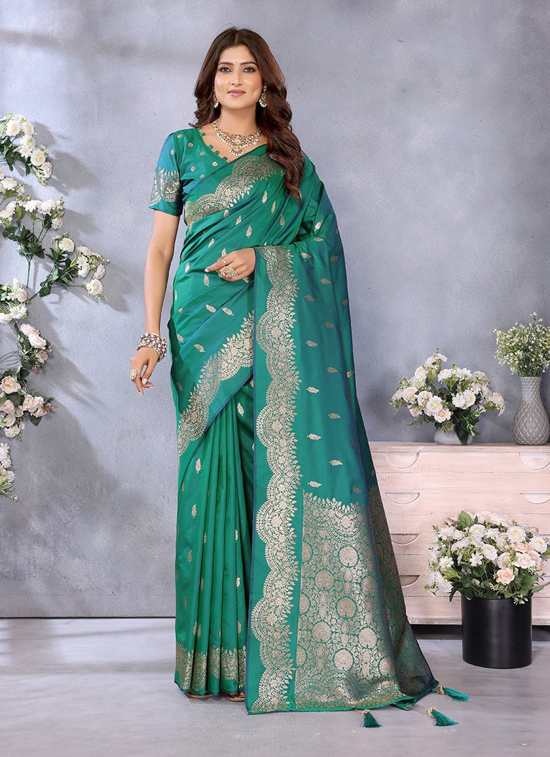 Rama Green Banarasi Silk Jacquard Zari Saree