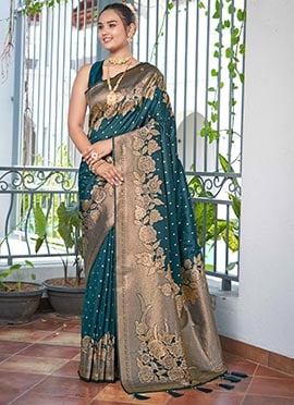 Rama Green Zari Banarasi Silk Saree
