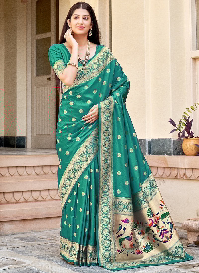 Rama Green Banarasi Silk Weaving Saree