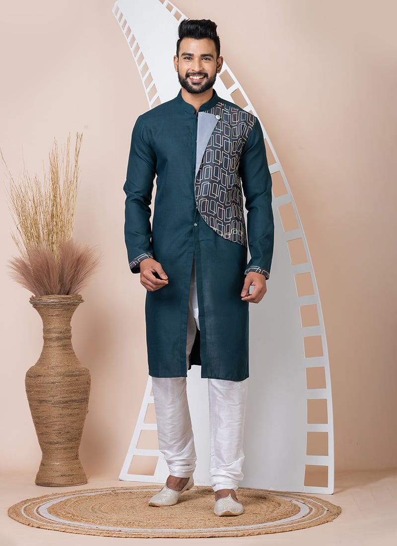 Rama Green Cotton Thread Work Kurta Pyjama