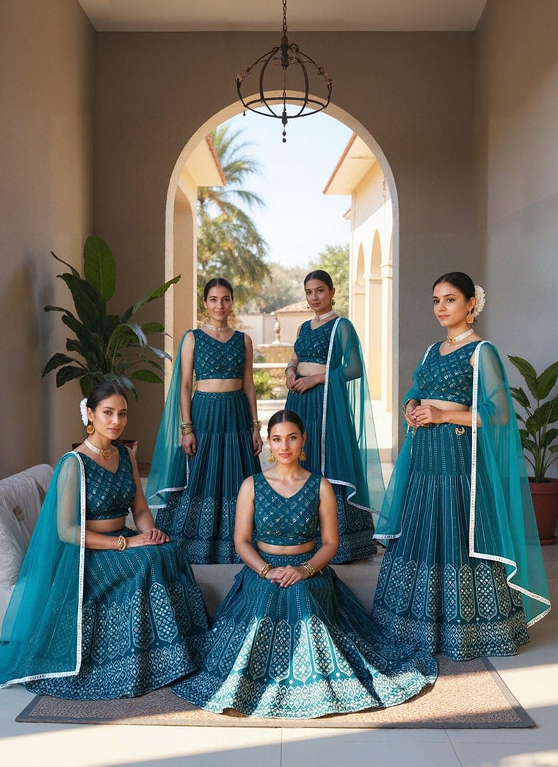 Rama Green Faux Georgette Zari Embroidered Sequins Stunning Lehenga
