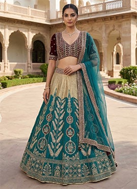 Rama Green Mulmul Silk Lehenga