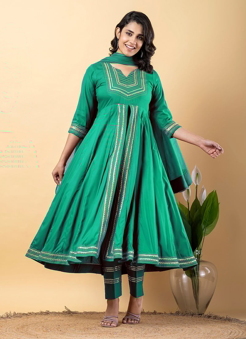 Rama Green Rayon Gota Patti Thread Anarkali Suit After Six Wear