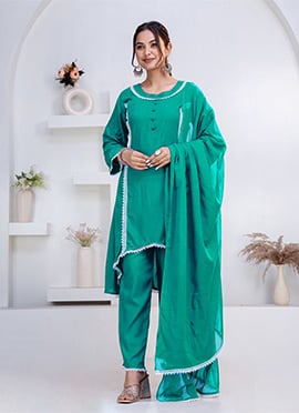Rama Green Rayon Straight Pant Suit