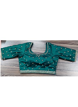 Rama Green Satin Blend Embroidered Fabric