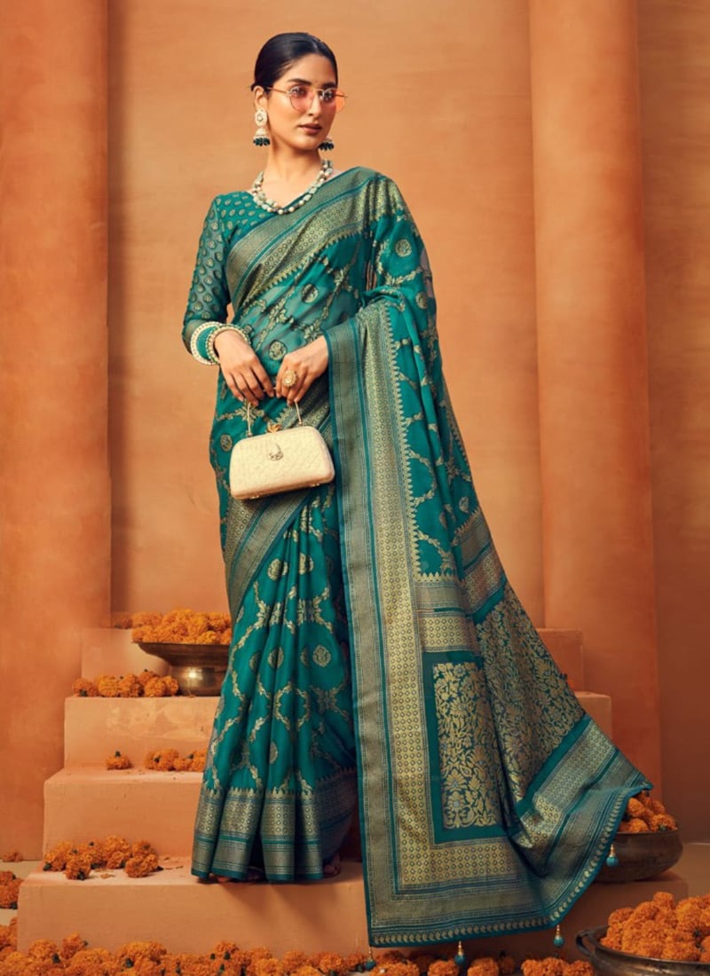 Rama Green Soft Cotton Silk Zari Work Saree