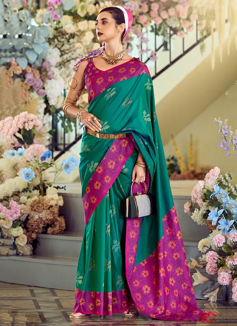 Rama Green Soft Silk Jacquard Woven Saree Festive Wear