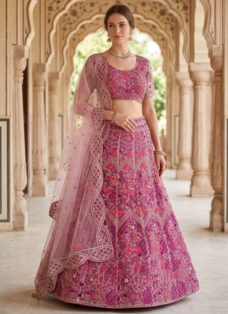 Rani Butterfly Net Embroidery Sequins Lehenga Wedding Wear