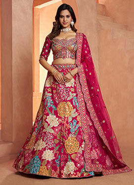 Rani Dola Silk Mirror and Floral Embroidered Lehenga
