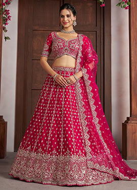 Rani Net Silver Zari and Beads Embroidered Lehenga