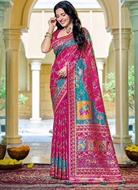 Rani Pink Banarasi Satin Silk Majestic Zari Woven Saree