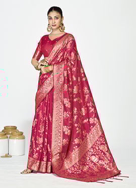 Rani Pink Banarasi Silk Zari Woven Saree