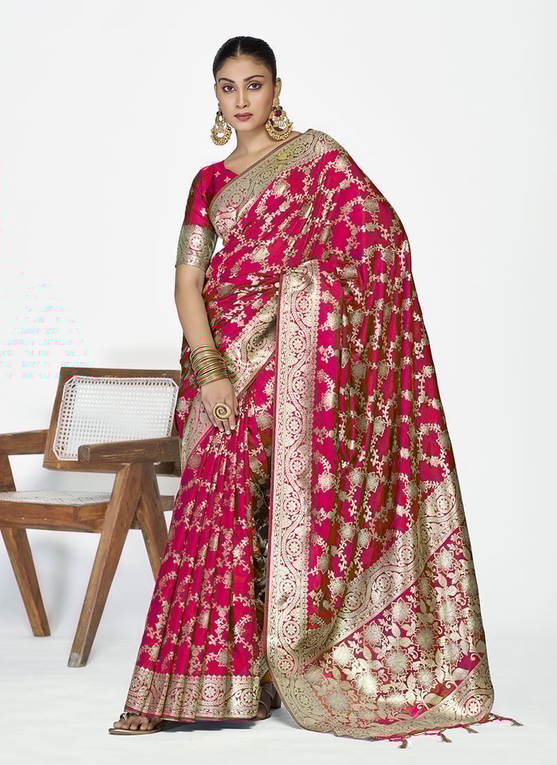 Rani Pink Banarasi Silk Zari Woven Saree