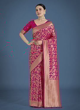 Rani Pink Banarasi Silk Zari Woven Saree