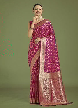 Rani Pink Banarasi Silk Zari Woven Saree