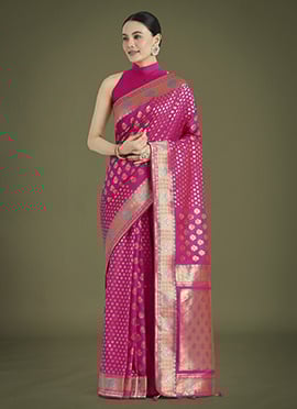 Rani Pink Banarasi Silk Zari Woven Saree