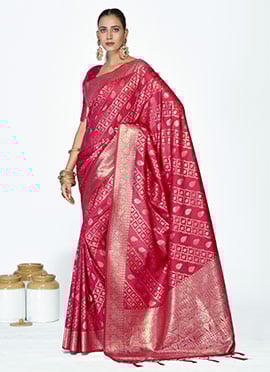 Rani Pink Banarasi Silk Zari Woven Timeless Saree