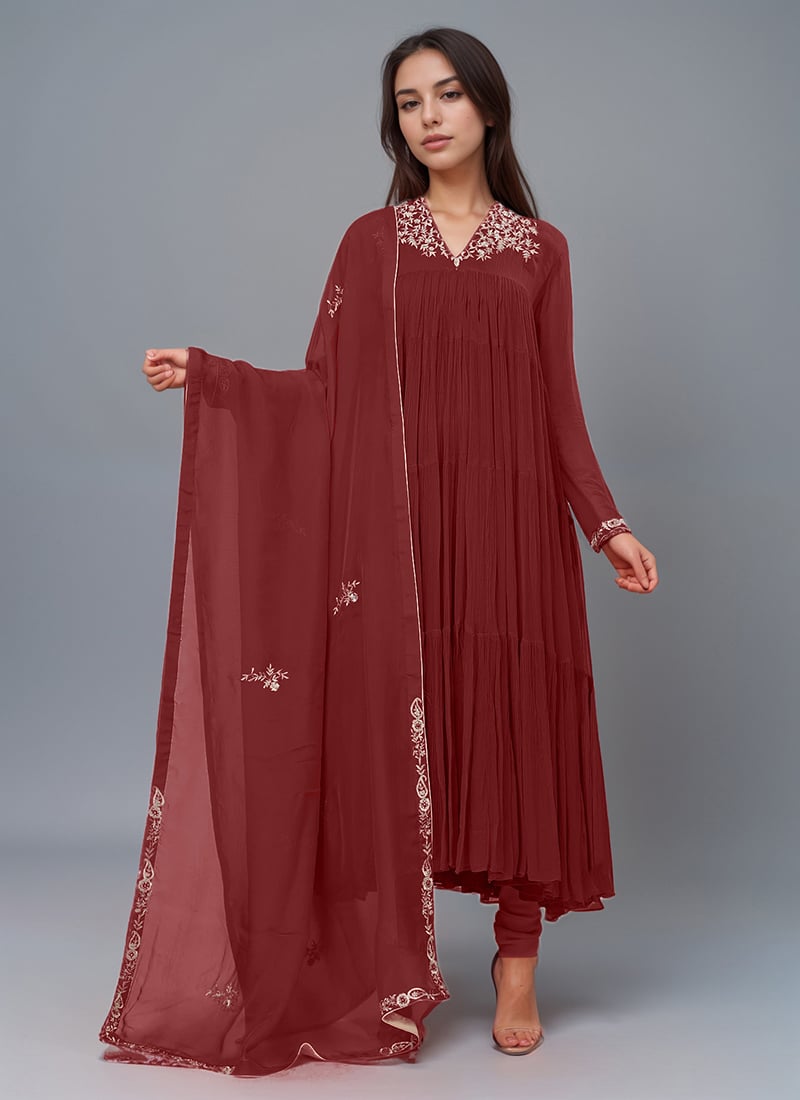 Rani Pink Georgette Poth Zari Hand Embroidered Anarkali Suit