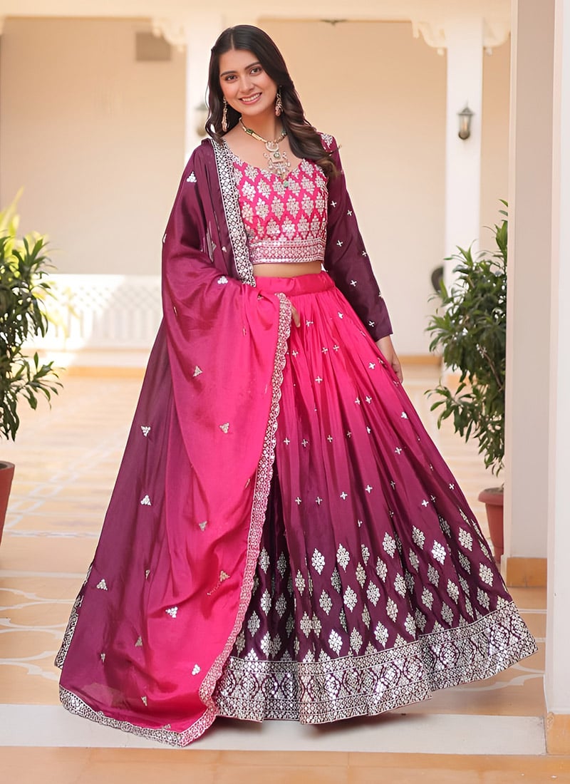 Rani Pink Chinon Embroidered Sequins Lehenga Festive Wear