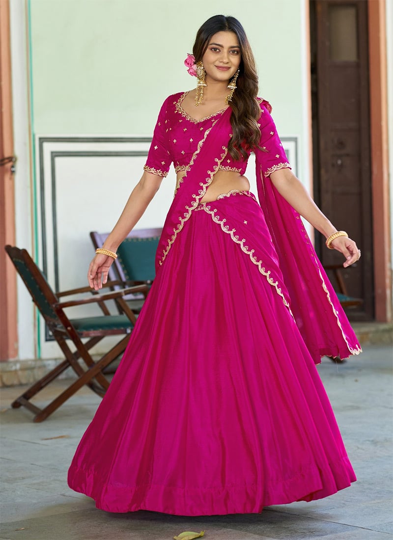 Rani Pink Chinon Embroidered Sequins Lehenga Festive Wear