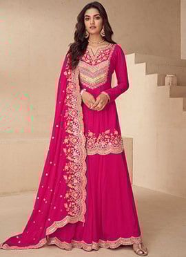 Rani Pink Chinon Embroidered Sequins With Stone Work Palazzo Suit