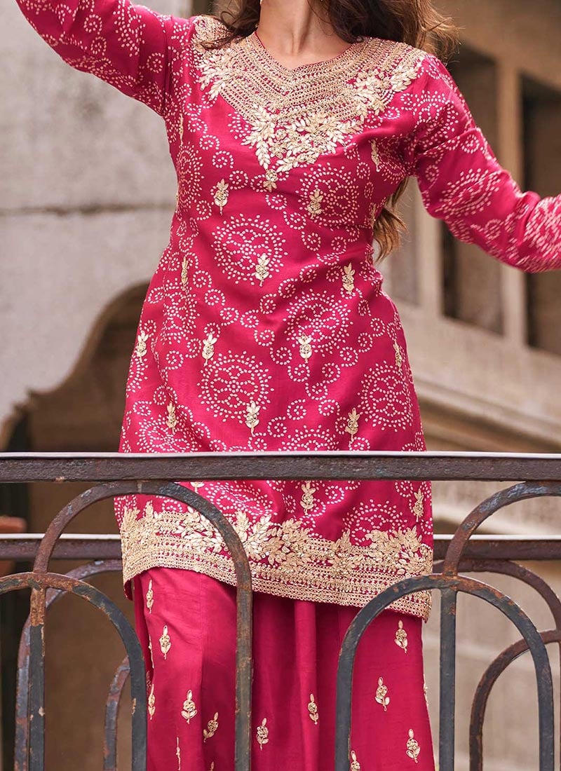 Shop Rani Pink Chinon Silk Bandhini Print Sequins Embroidered Pakistani ...