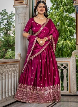 Rani Pink Chinon Silk Embroidered Sequins Lehenga