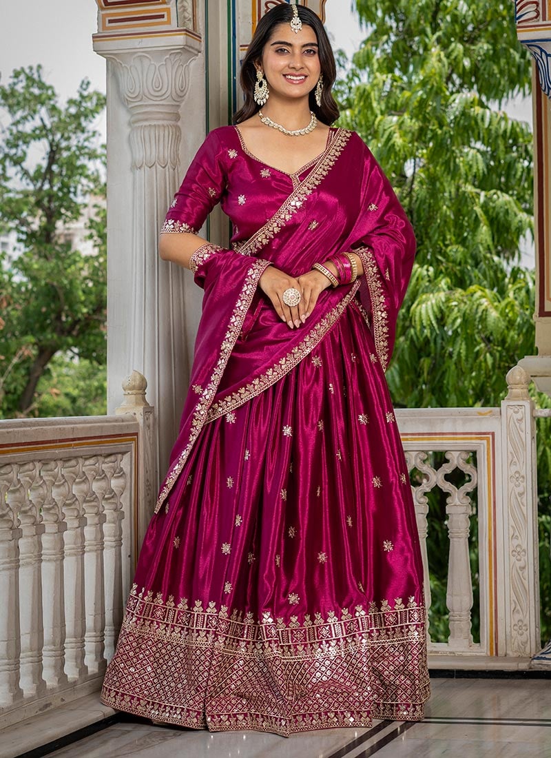Rani Pink Chinon Silk Embroidered Sequins Lehenga After Six Wear