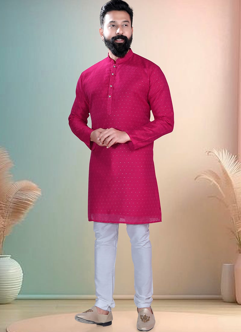 Rani Pink Cotton Chanderi Butti Kurta Pyjama