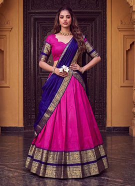Rani Pink Cotton Zari Weaving Lehenga