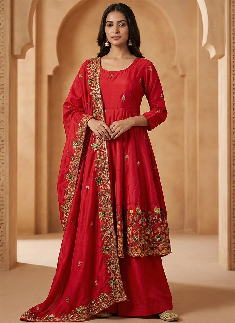 Rani Pink Crepe Silk Embroidered Sequins Anarkali Suit Festive Wear