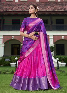 Rani Pink Dola Silk Shibori Print Zari Woven Lehenga Festive Wear