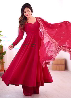 Rani Pink Fandy Silk Anarkali Suit