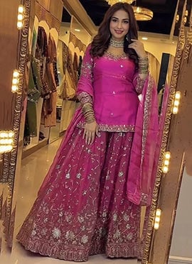 Rani Pink Fandy Silk Embroidered Sharara Suit