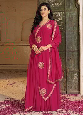 Rani Pink Faux Georgette Embroidered Anarkali Suit