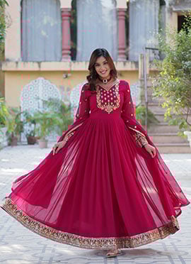 Rani Pink Faux Georgette Embroidered Sequins Alluring Anarkali Suit