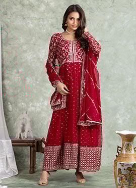 Rani Pink Faux Georgette Embroidered Sequins Anarkali Suit Festive Wear
