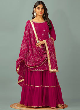 Rani Pink Georgette Embroidered Sequins Sharara Suit