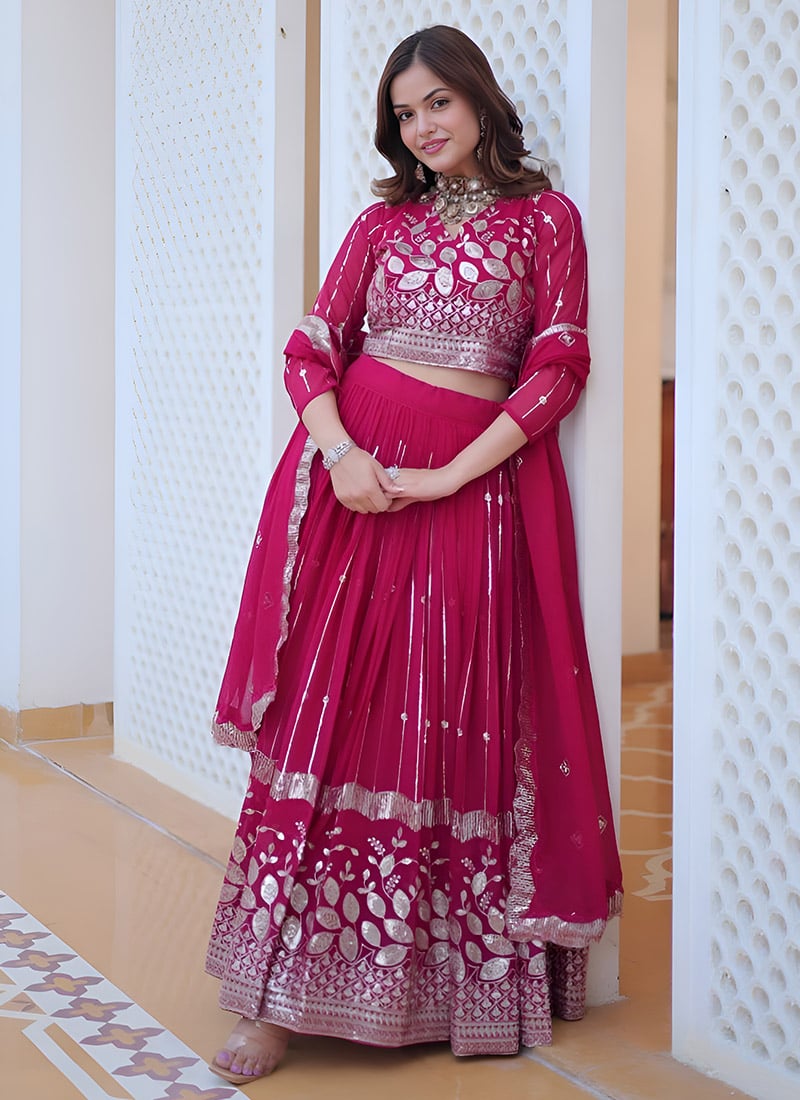 Rani Pink Faux Georgette Gota Patti Work Gorgeous Lehenga Festive Wear
