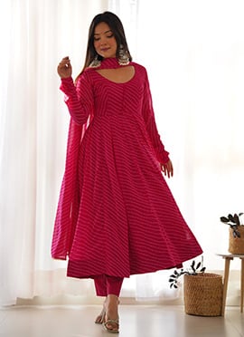 Rani Pink Faux Georgette Leheriya Print Anarkali Suit