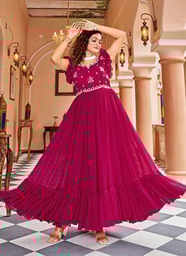Rani Pink Faux Georgette Sequins Embroidered Anarkali Gown