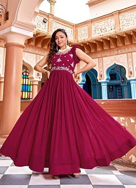 Rani Pink Faux Georgette Sequins Embroidered Anarkali Gown
